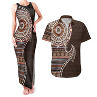 Fijian Masi Tribal Tattoos Art Pattern Couples Matching Tank Maxi Dress and Hawaiian Shirt Brown Color Half Style LT03 Brown - Polynesian Pride