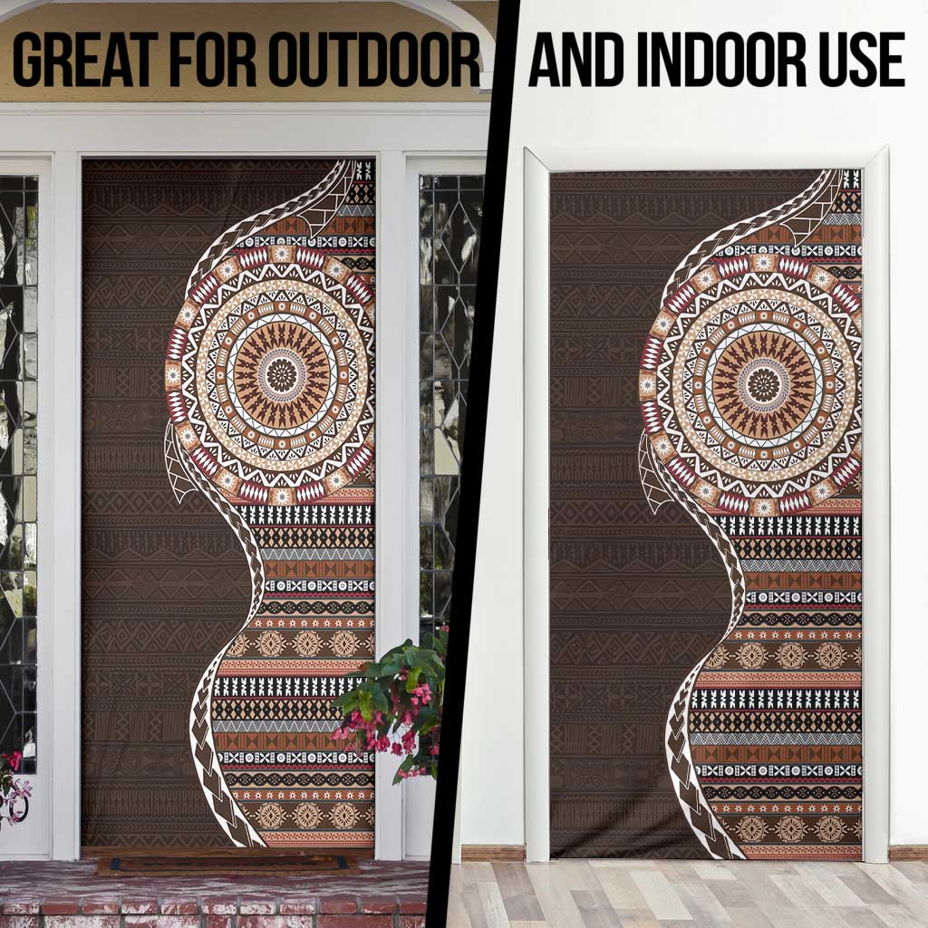 Fijian Masi Tribal Tattoos Art Pattern Door Cover Brown Color Half Style - Polynesian Pride