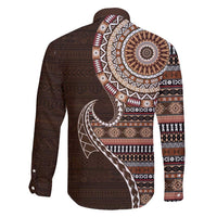 Fijian Masi Tribal Tattoos Art Pattern Family Matching Long Sleeve Bodycon Dress and Hawaiian Shirt Brown Color Half Style LT03 - Polynesian Pride