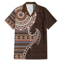 Fijian Masi Tribal Tattoos Art Pattern Family Matching Mermaid Dress and Hawaiian Shirt Brown Color Half Style LT03 Dad's Shirt - Short Sleeve Brown - Polynesian Pride