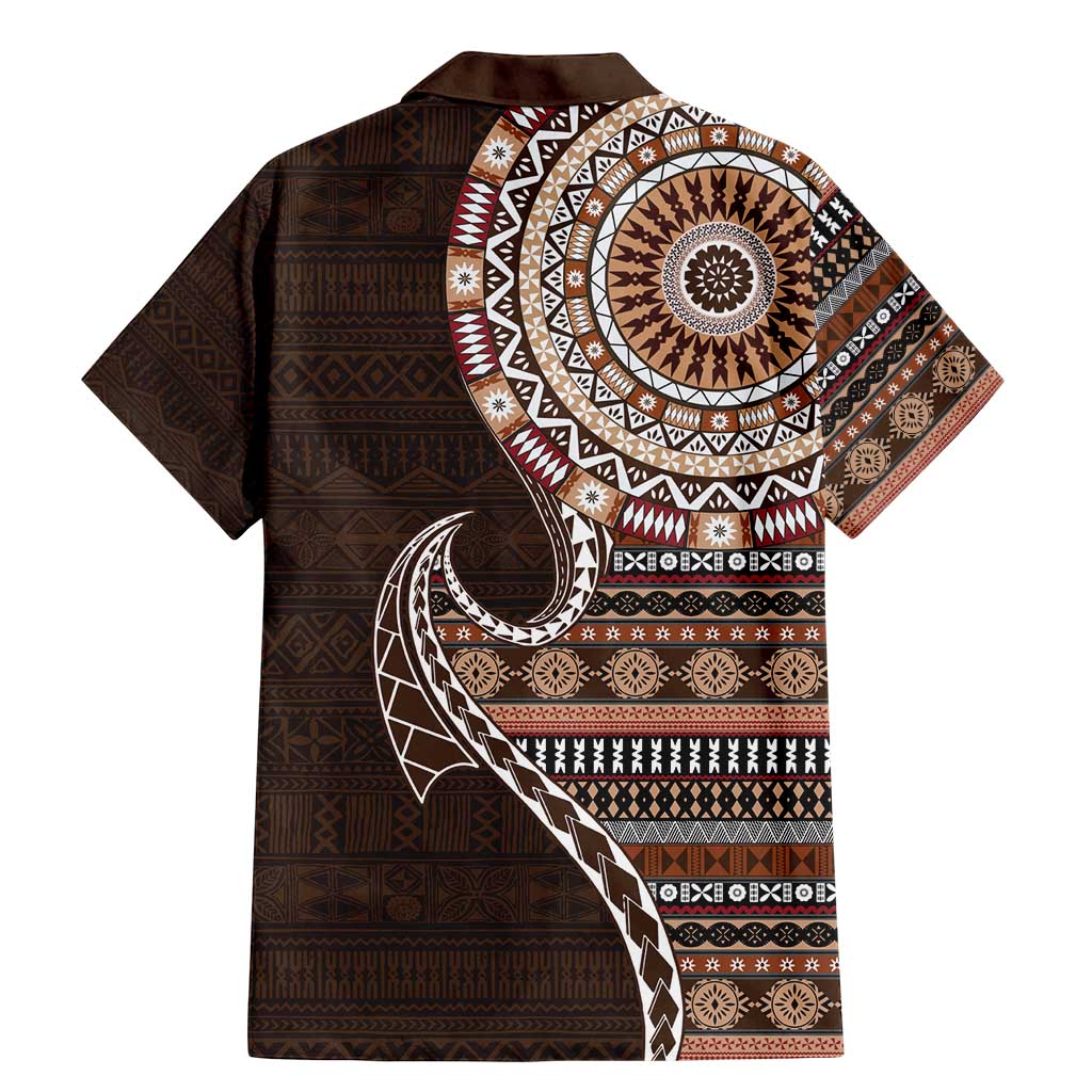 Fijian Masi Tribal Tattoos Art Pattern Family Matching Mermaid Dress and Hawaiian Shirt Brown Color Half Style LT03 - Polynesian Pride