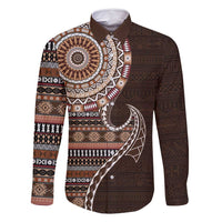 Fijian Masi Tribal Tattoos Art Pattern Family Matching Mermaid Dress and Hawaiian Shirt Brown Color Half Style LT03 Dad's Shirt - Long Sleeve Brown - Polynesian Pride
