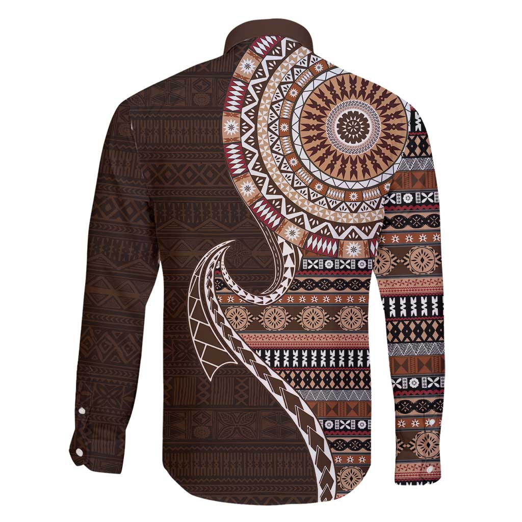 Fijian Masi Tribal Tattoos Art Pattern Family Matching Mermaid Dress and Hawaiian Shirt Brown Color Half Style LT03 - Polynesian Pride
