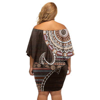 Fijian Masi Tribal Tattoos Art Pattern Family Matching Off Shoulder Short Dress and Hawaiian Shirt Brown Color Half Style LT03 - Polynesian Pride
