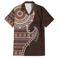 Fijian Masi Tribal Tattoos Art Pattern Family Matching Puletasi and Hawaiian Shirt Brown Color Half Style LT03 Dad's Shirt - Short Sleeve Brown - Polynesian Pride