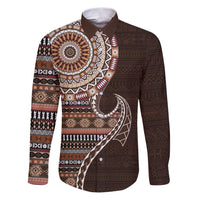 Fijian Masi Tribal Tattoos Art Pattern Family Matching Puletasi and Hawaiian Shirt Brown Color Half Style LT03 Dad's Shirt - Long Sleeve Brown - Polynesian Pride