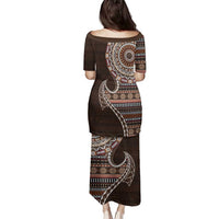 Fijian Masi Tribal Tattoos Art Pattern Family Matching Puletasi and Hawaiian Shirt Brown Color Half Style LT03 - Polynesian Pride