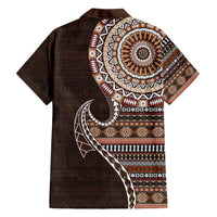 Fijian Masi Tribal Tattoos Art Pattern Family Matching Short Sleeve Bodycon Dress and Hawaiian Shirt Brown Color Half Style LT03 - Polynesian Pride