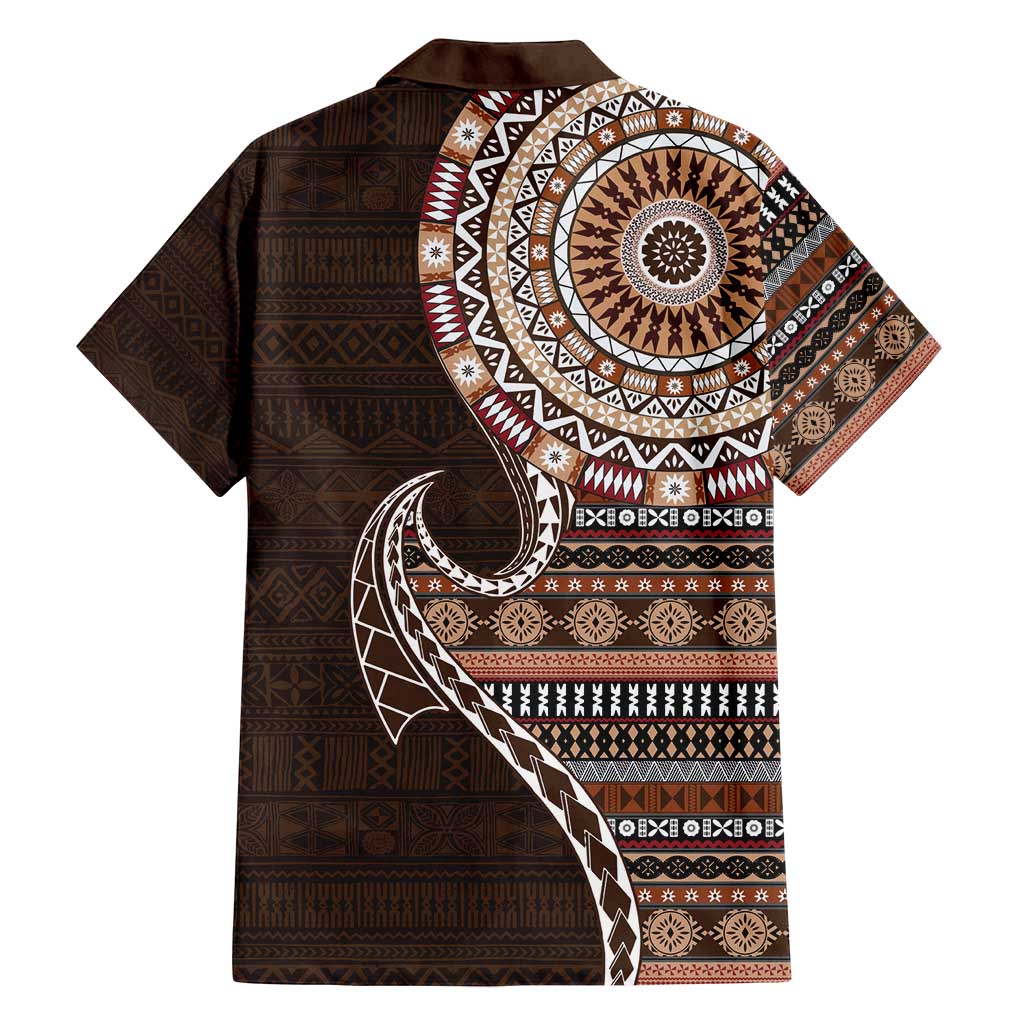 Fijian Masi Tribal Tattoos Art Pattern Family Matching Tank Maxi Dress and Hawaiian Shirt Brown Color Half Style LT03 - Polynesian Pride