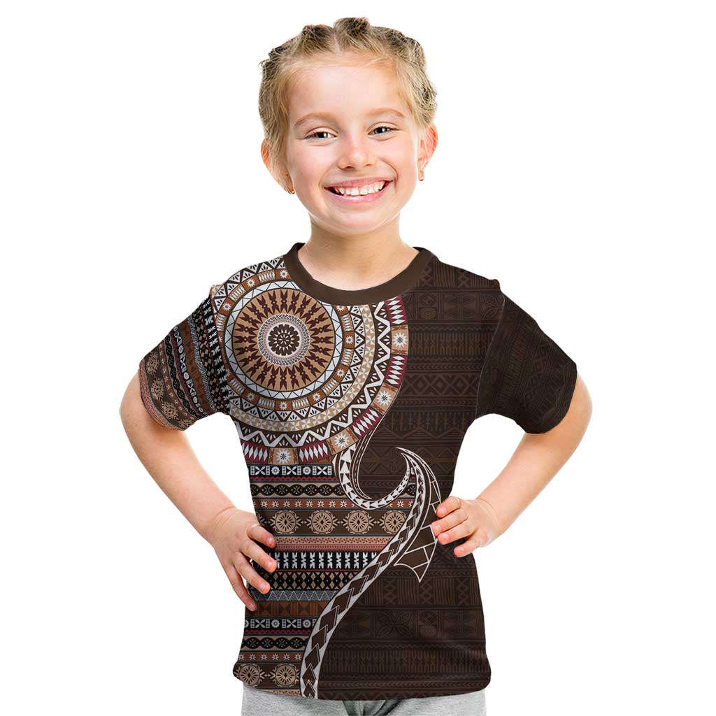 Fijian Masi Tribal Tattoos Art Pattern Kid T Shirt Brown Color Half Style LT03 Brown - Polynesian Pride