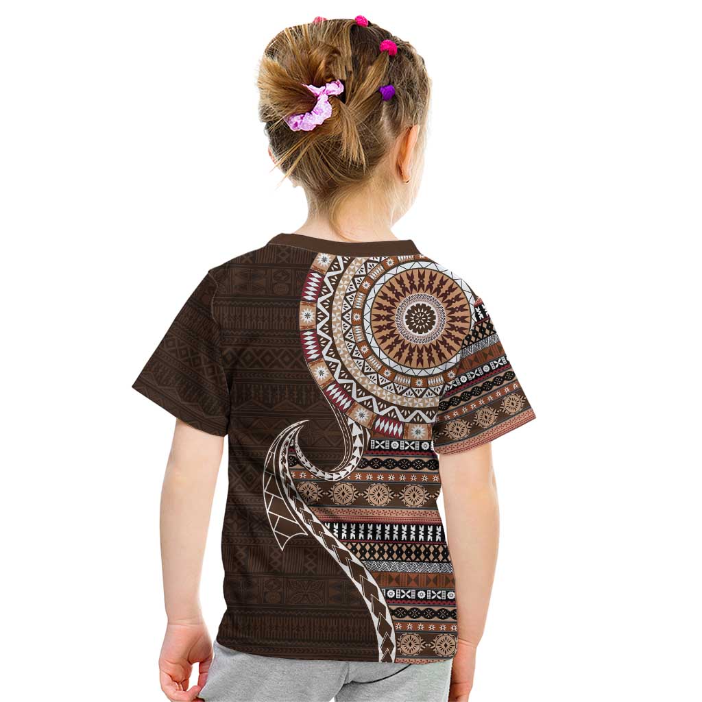 Fijian Masi Tribal Tattoos Art Pattern Kid T Shirt Brown Color Half Style LT03 - Polynesian Pride