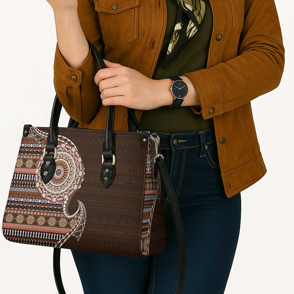 Fijian Masi Tribal Tattoos Art Pattern Leather Bag Brown Color Half Style - Polynesian Pride