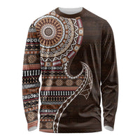 Fijian Masi Tribal Tattoos Art Pattern Long Sleeve Shirt Brown Color Half Style LT03 Unisex Brown - Polynesian Pride