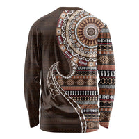Fijian Masi Tribal Tattoos Art Pattern Long Sleeve Shirt Brown Color Half Style LT03 - Polynesian Pride