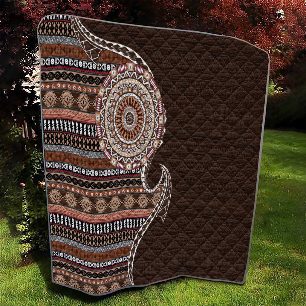 Fijian Masi Tribal Tattoos Art Pattern Quilt Brown Color Half Style LT03 - Polynesian Pride