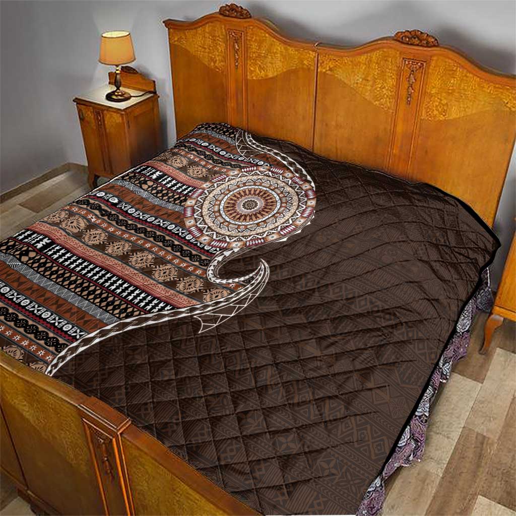 Fijian Masi Tribal Tattoos Art Pattern Quilt Brown Color Half Style LT03 - Polynesian Pride