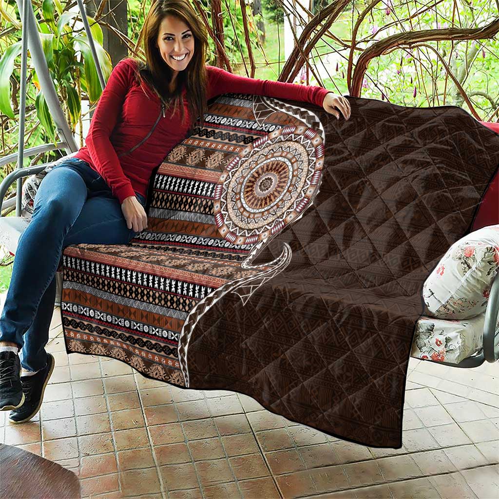 Fijian Masi Tribal Tattoos Art Pattern Quilt Brown Color Half Style LT03 - Polynesian Pride