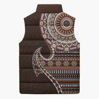 Fijian Masi Tribal Tattoos Art Pattern Sleeveless Puffer Jacket Brown Color Half Style LT03 - Polynesian Pride