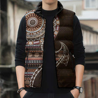 Fijian Masi Tribal Tattoos Art Pattern Sleeveless Puffer Jacket Brown Color Half Style LT03 - Polynesian Pride