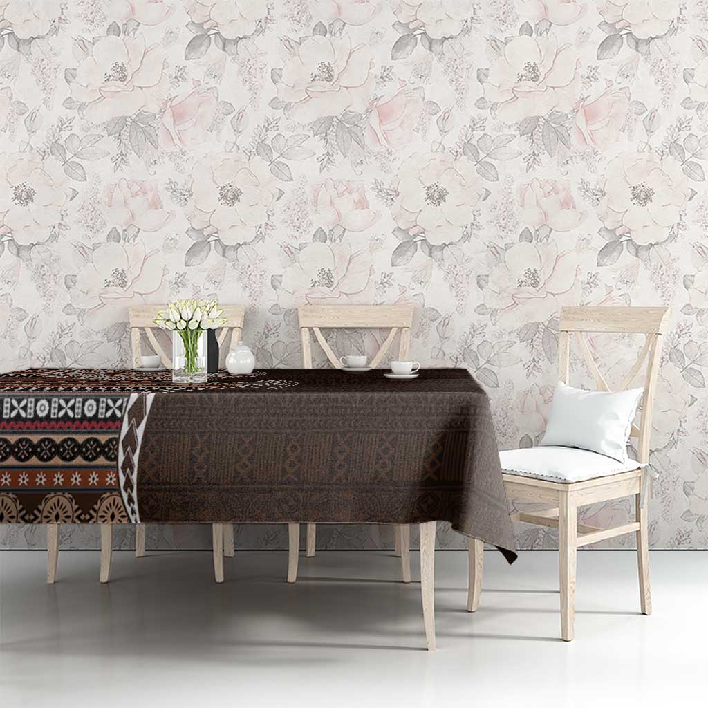 Fijian Masi Tribal Tattoos Art Pattern Tablecloth Brown Color Half Style - Polynesian Pride