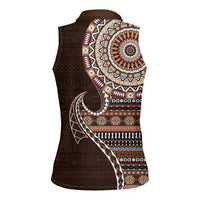 Fijian Masi Tribal Tattoos Art Pattern Women Sleeveless Polo Shirt Brown Color Half Style LT03 - Polynesian Pride