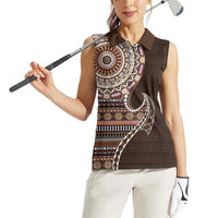 Fijian Masi Tribal Tattoos Art Pattern Women Sleeveless Polo Shirt Brown Color Half Style LT03 - Polynesian Pride