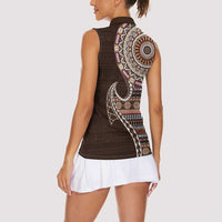 Fijian Masi Tribal Tattoos Art Pattern Women Sleeveless Polo Shirt Brown Color Half Style LT03 - Polynesian Pride