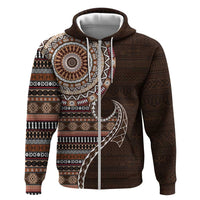 Fijian Masi Tribal Tattoos Art Pattern Zip Hoodie Brown Color Half Style LT03 Zip Hoodie Brown - Polynesian Pride