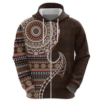 Fijian Masi Tribal Tattoos Art Pattern Zip Hoodie Brown Color Half Style LT03 - Polynesian Pride