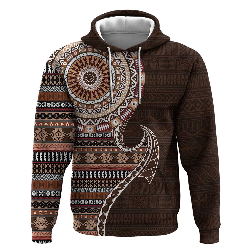 Fijian Masi Tribal Tattoos Art Pattern Zip Hoodie Brown Color Half Style LT03 Pullover Hoodie Brown - Polynesian Pride