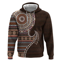 Fijian Masi Tribal Tattoos Art Pattern Zip Hoodie Brown Color Half Style LT03 Pullover Hoodie Brown - Polynesian Pride