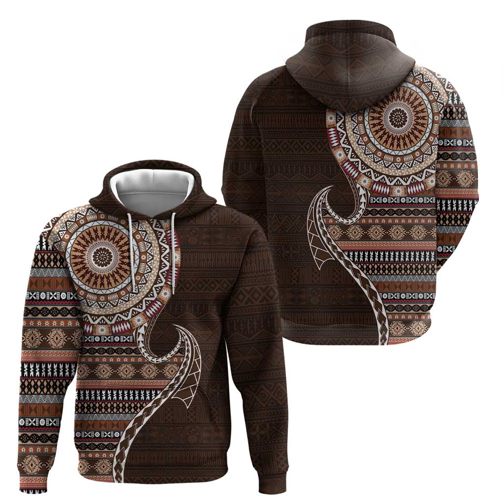Fijian Masi Tribal Tattoos Art Pattern Zip Hoodie Brown Color Half Style LT03 - Polynesian Pride