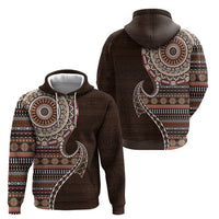 Fijian Masi Tribal Tattoos Art Pattern Zip Hoodie Brown Color Half Style LT03 - Polynesian Pride
