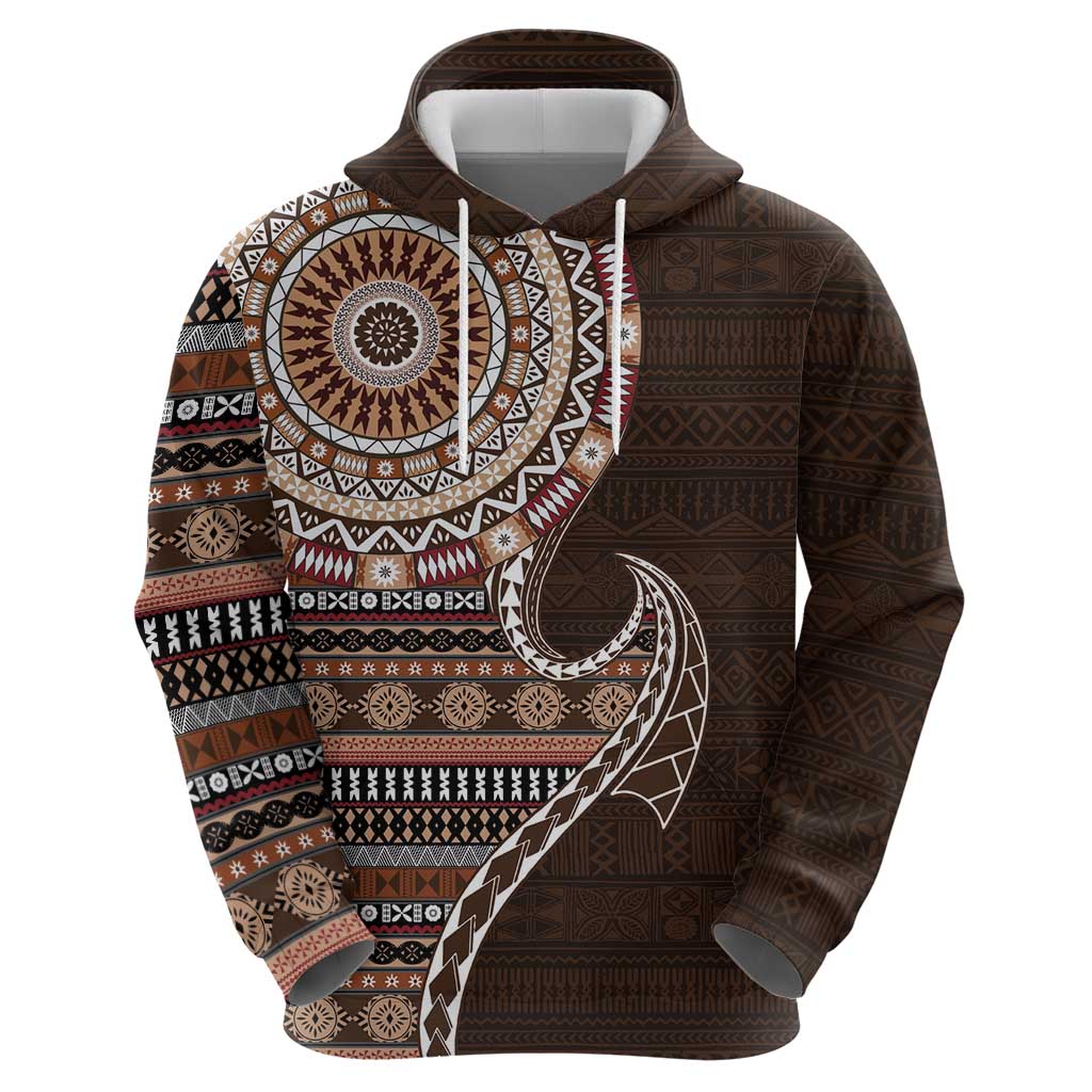 Fijian Masi Tribal Tattoos Art Pattern Zip Hoodie Brown Color Half Style LT03 - Polynesian Pride