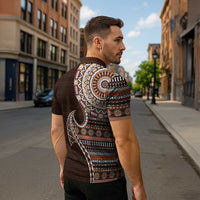 Fijian Masi Tribal Tattoos Art Pattern Zipper Polo Shirt Brown Color Half Style LT03 - Polynesian Pride