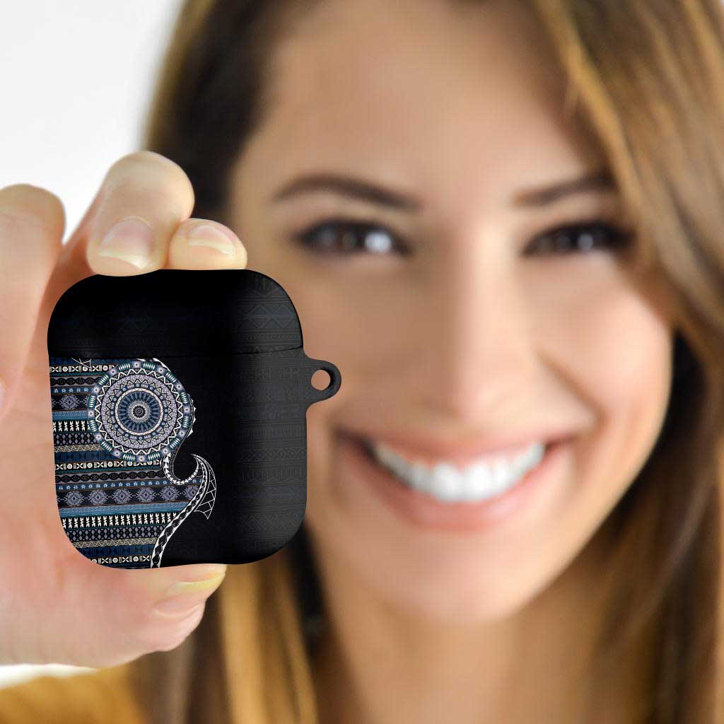 Fijian Masi Tribal Tattoos Art Pattern AirPods Case Navy Color Half Style - Polynesian Pride
