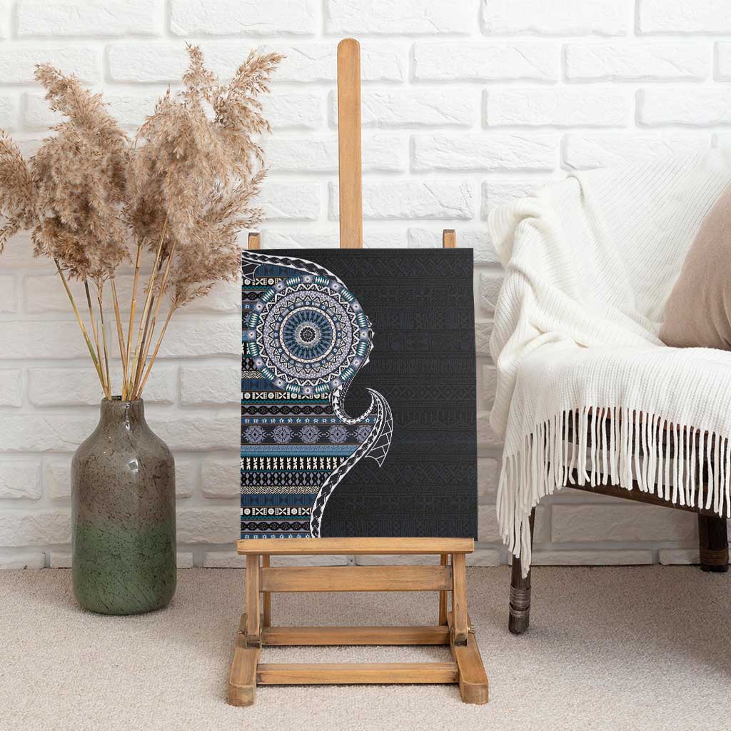 Fijian Masi Tribal Tattoos Art Pattern Canvas Wall Art Navy Color Half Style - Polynesian Pride