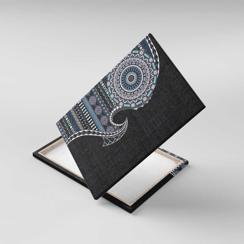 Fijian Masi Tribal Tattoos Art Pattern Canvas Wall Art Navy Color Half Style - Polynesian Pride