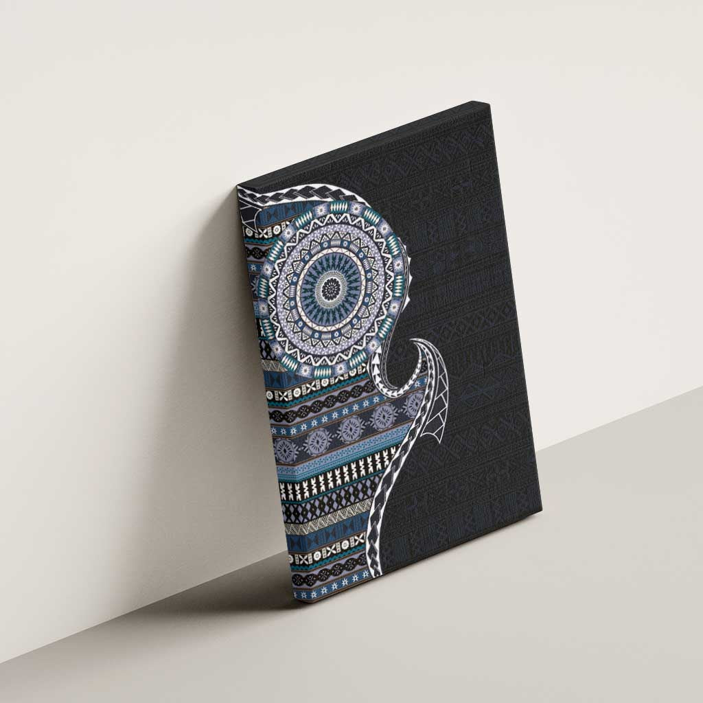 Fijian Masi Tribal Tattoos Art Pattern Canvas Wall Art Navy Color Half Style - Polynesian Pride