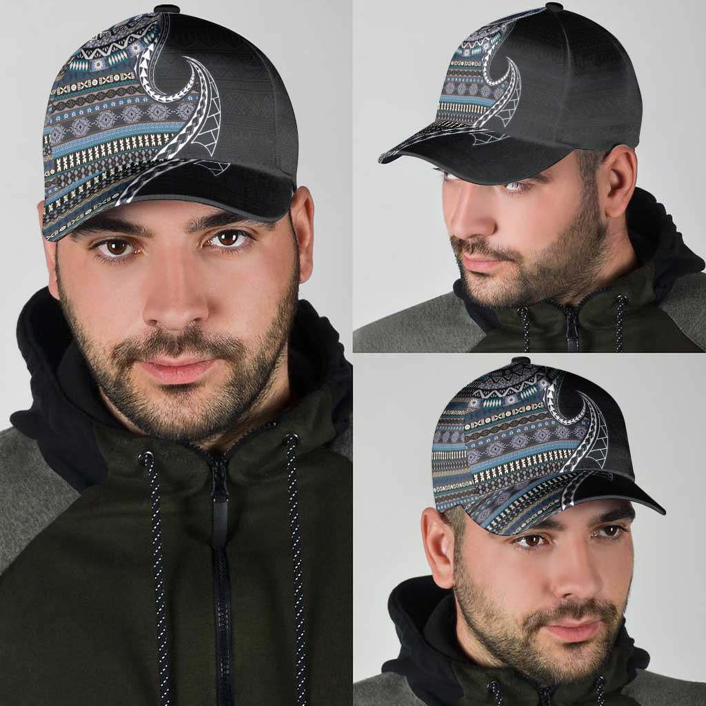 Fijian Masi Tribal Tattoos Art Pattern Classic Cap Navy Color Half Style - Polynesian Pride