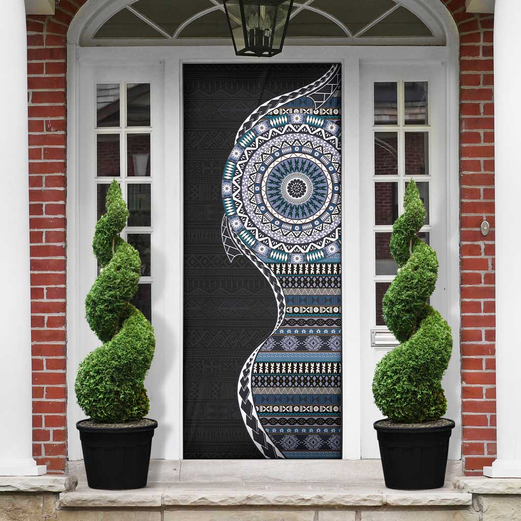 Fijian Masi Tribal Tattoos Art Pattern Door Cover Navy Color Half Style - Polynesian Pride