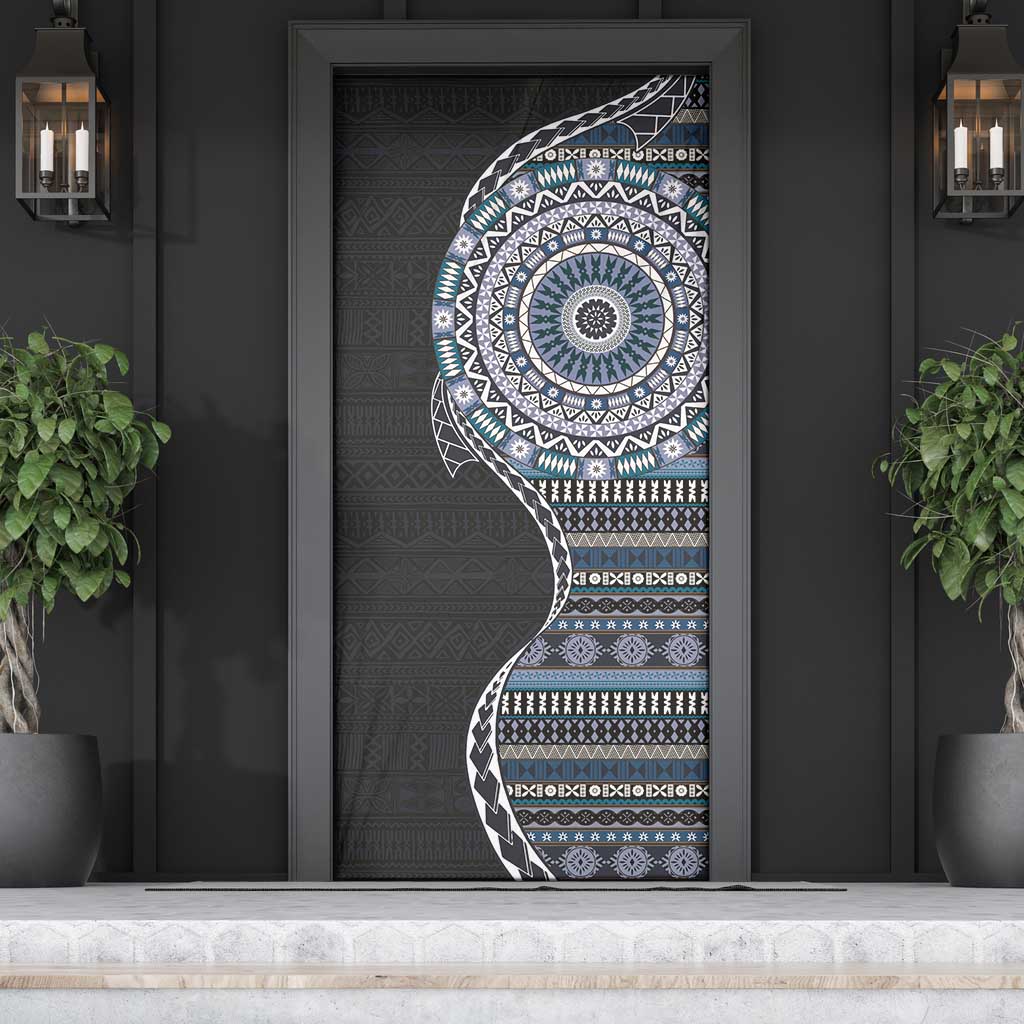 Fijian Masi Tribal Tattoos Art Pattern Door Cover Navy Color Half Style - Polynesian Pride