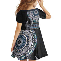 Fijian Masi Tribal Tattoos Art Pattern Family Matching Off Shoulder Maxi Dress and Hawaiian Shirt Navy Color Half Style LT03 - Polynesian Pride