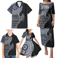 Fijian Masi Tribal Tattoos Art Pattern Family Matching Puletasi and Hawaiian Shirt Navy Color Half Style LT03 - Polynesian Pride
