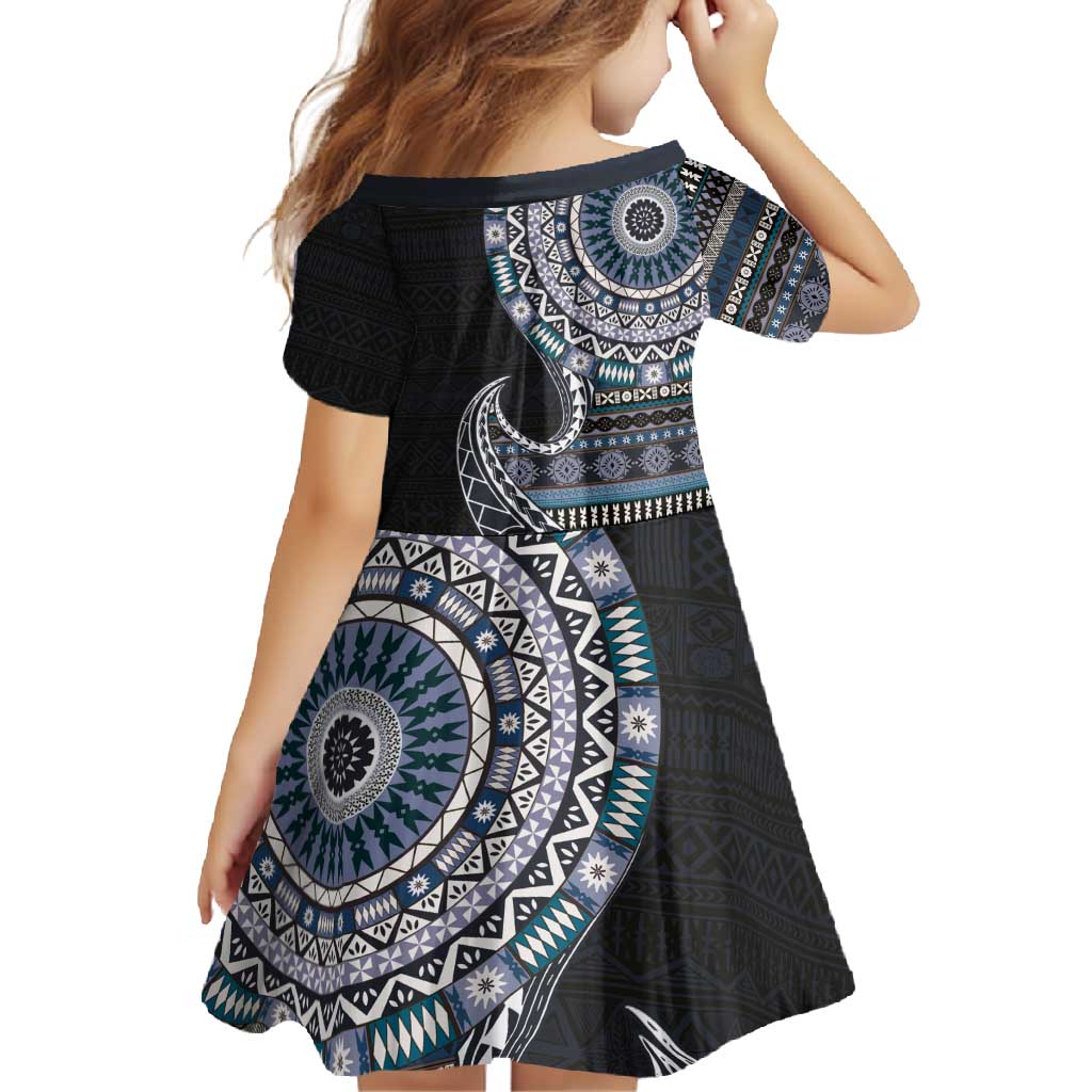 Fijian Masi Tribal Tattoos Art Pattern Family Matching Summer Maxi Dress and Hawaiian Shirt Navy Color Half Style LT03 - Polynesian Pride