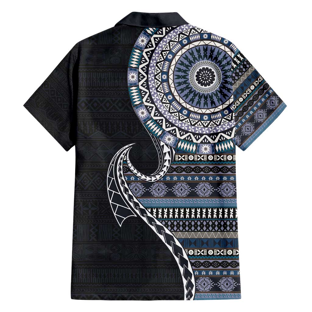 Fijian Masi Tribal Tattoos Art Pattern Family Matching Summer Maxi Dress and Hawaiian Shirt Navy Color Half Style LT03 - Polynesian Pride