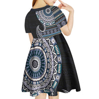 Fijian Masi Tribal Tattoos Art Pattern Kid Short Sleeve Dress Navy Color Half Style - Polynesian Pride