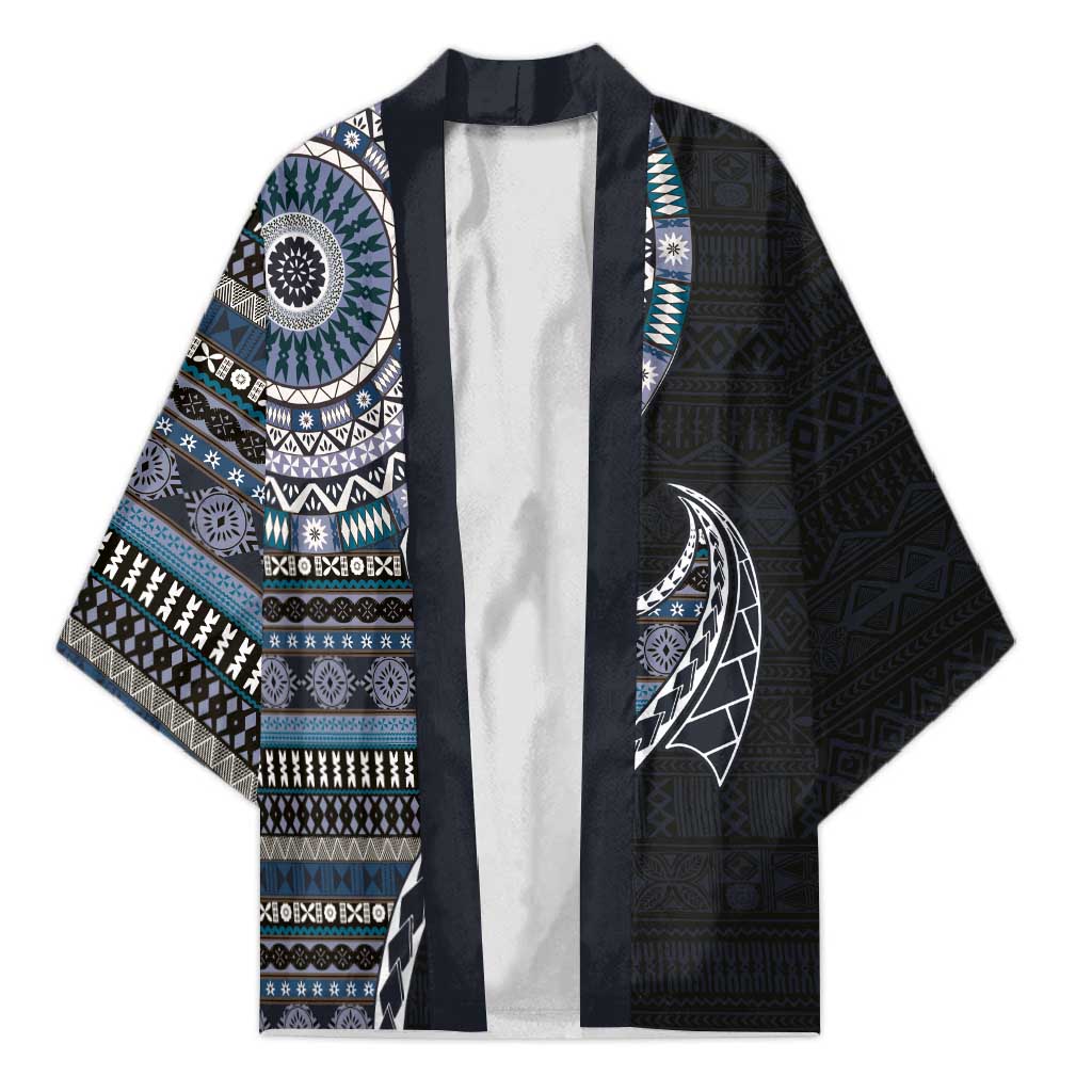 Fijian Masi Tribal Tattoos Art Pattern Kimono Navy Color Half Style LT03 Unisex Navy - Polynesian Pride