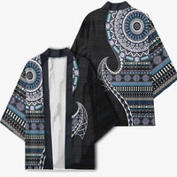 Fijian Masi Tribal Tattoos Art Pattern Kimono Navy Color Half Style LT03 - Polynesian Pride