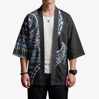 Fijian Masi Tribal Tattoos Art Pattern Kimono Navy Color Half Style LT03 - Polynesian Pride